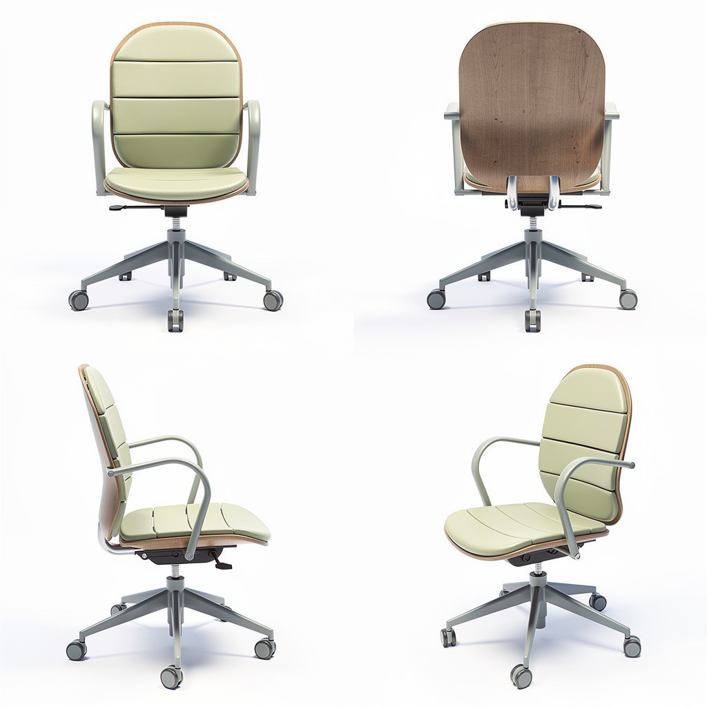 The chair seen from the front, back and both sides