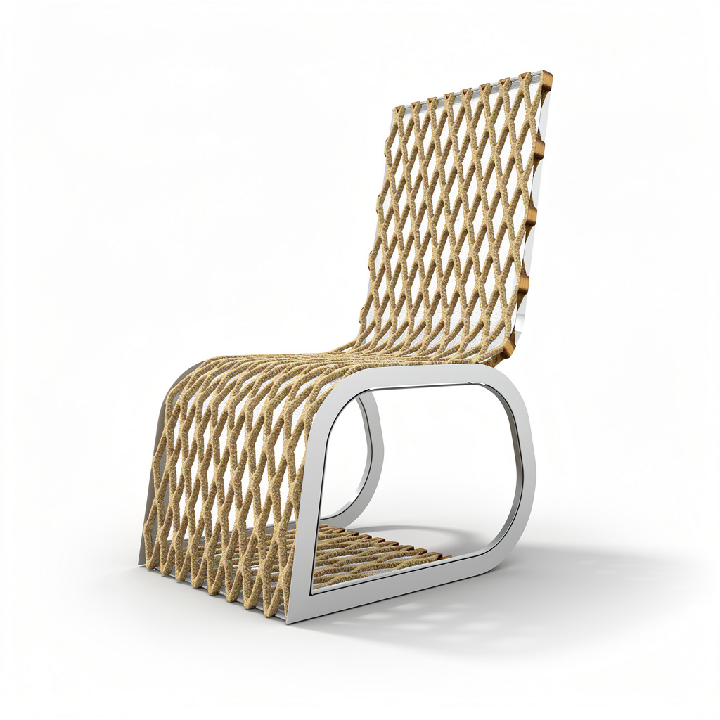 Corky seat in three-quarter view, a woven lattice surface carried by a looped frame